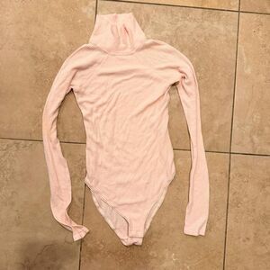 Intimately Free People Pink Waffle Knit Long Sleeve Bodysuit Size M